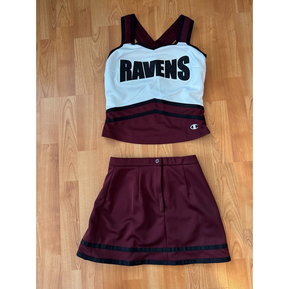 Champion Ladies Maroon Cheerleading‎ Uniform Cosplay Costume Top S Skirt XS